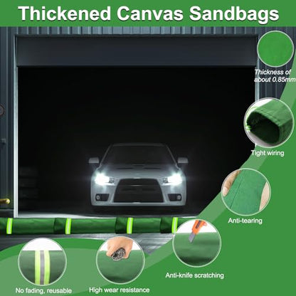 4PCS Sand Bags for Flooding, Reusable Quick Dam Flood Barriers for Home & Outdoor Water Barrier with Elastic Band, 4'X 7" Flood Prevention Sandbag Thickened Canvas Sand Bags with Sand Shovel