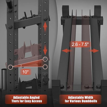 Jusgym Dumbbell Rack Stand Only, 3 Tier Adjustable Height & Angle 1100LBS - size: 18.78 x 48 x 36.54 inches