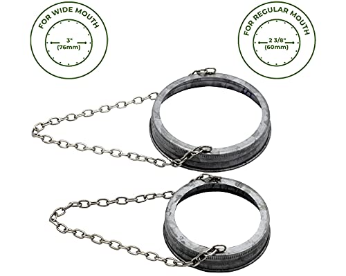 Galvanized Bands with Chain For Hanging Mason Jars, Rustic Farmhouse Decor by Mason Jar Lifestyle (Regular Mouth, 6 Pack) - size: Regular Mouth
