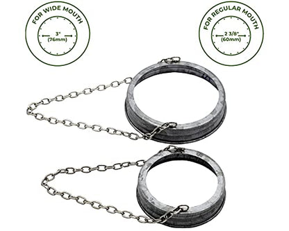 Galvanized Bands with Chain For Hanging Mason Jars, Rustic Farmhouse Decor by Mason Jar Lifestyle (Regular Mouth, 6 Pack) - size: Regular Mouth
