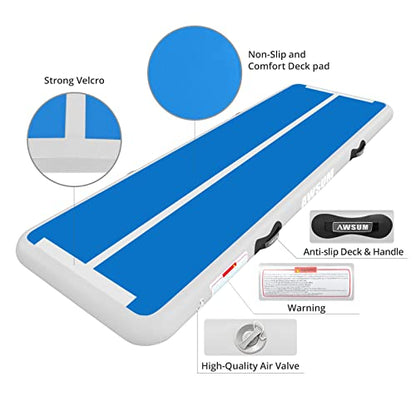 AWSUM Inflatable Gymnastics Mat, Tumble Track Air Mats with Pump - color: Blue/White, size: 13ft*6.6ft*8in(4*2*0.2M)