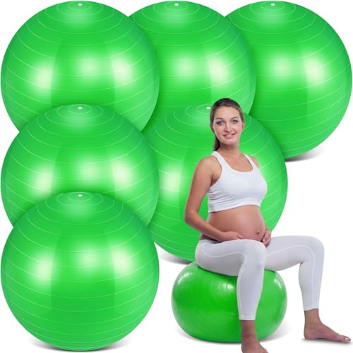 Hungdao 6 Pack Exercise Ball Bulk Inflatable Pregnancy & Workout Ball 22 Inch Heavy Duty Pilates Ball for Yoga Stretching Therapy Balance Physical Fitness - color: Green