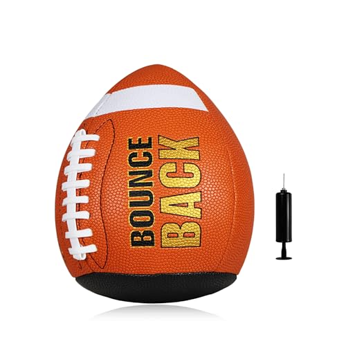 BOUNCEBACK Soft Leather Training Football, Youth Size & Official Size, Fatherless PU PassCatch Solo Enhancing Passing Catching(with Pump) - style: Orange-7#(Ages 5-14)