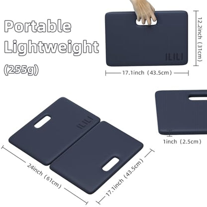 ILILI Yoga Knee Pad Foldable, TPE Soft Pad 24*17*0.5inch (Folding Size 17*12*1inch) for Knee Push-ups, Plank Support＆Elbow/Knee Support, Portable and Lightweight for Yoga Pilates, Fitness Exercise, Outdoor