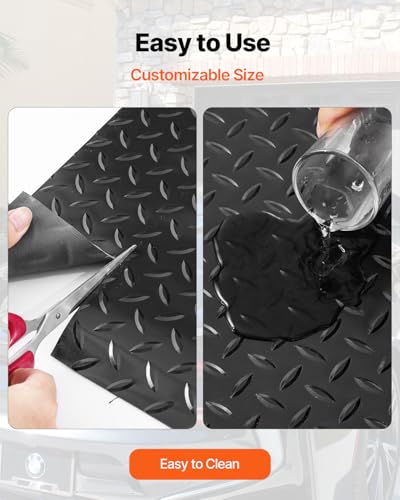 VEVOR Rubber Flooring Roll, 4 x 15 ft SBR Diamond-Plate Rubber Mat, 3mm Thickened, Easy to Clean, Customizable Size, Non-Slip Floor Protector Mat for Under Cars, Garage, Warehouse, Industry Gym, Black - size: 182.1"L x 48.7"W x 0.1"Th