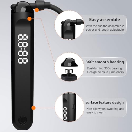 Jump Rope With Counter and App - Tangle-Free Rapid Speed Skipping Rope for Fitness, Home Exercise, Workout - Gifts for Adults, Women, Men, Kids - color: Black