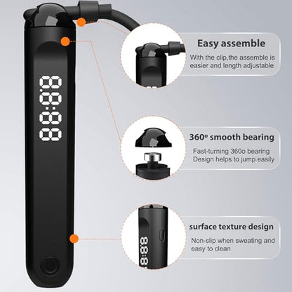 Jump Rope With Counter and App - Tangle-Free Rapid Speed Skipping Rope for Fitness, Home Exercise, Workout - Gifts for Adults, Women, Men, Kids - color: Black