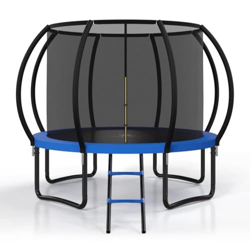 8FT 10FT 12FT 14FT 16FT Outdoor Trampoline with Safety Enclosure Net - color: Blue, size: 10 FT