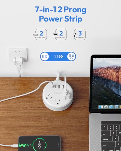 2 Prong Power Strip, NTONPOWER 10 FT Extension Cord, 2 Prong to 3 Prong Outlet Adapter, 180°Non-Polarized, 3 Outlets 4 USB (2 USB C), Wall Mount for Old House Non-Grounded Outlets,White - size: 10 ft