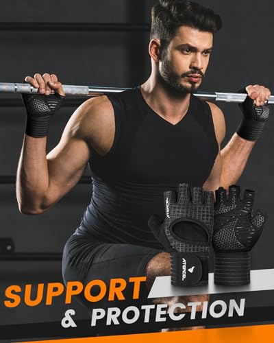 ATERCEL Gym Gloves for Men with Wrist Support, for Workout Weight Lifting - size: X-Large
