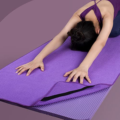 POLYTE Microfiber Hot Yoga Towel Mat with Non-Slip Silicone Grip and Secure Fit Elastic Straps, 24 x 72 in (Purple)