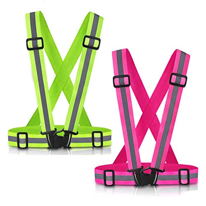 Reflective Vest Running Gear, 2-10Pack High Visible Safety VES - color: Green+Pink