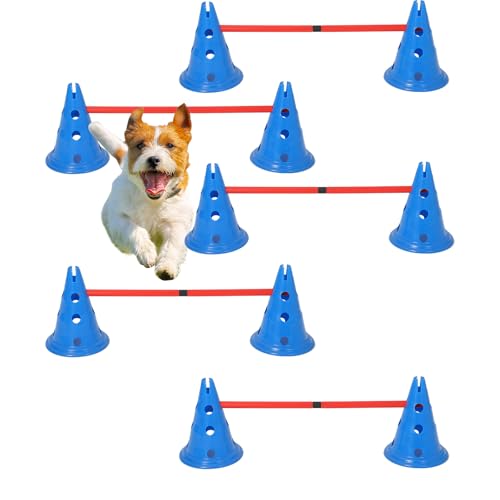 Dog Agile Hurdle Cone Set, Dog Agile Course Backyard Set with 12 Cones & 6 Rods,Training Equipment Height Adjustable Obstacle with Storage Bag