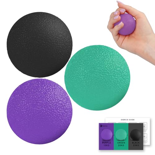 3 Pack Stress Balls for Adults, Hand Strengthening Devices Exercise Balls Physical Therapy Ball, Squeeze Balls for Hand Therapy, Hand Exerciser for Hand Finger Forearm Wrist Training and Relax