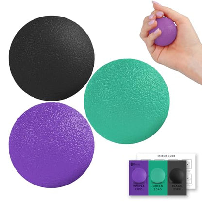 3 Pack Stress Balls for Adults, Hand Strengthening Devices Exercise Balls Physical Therapy Ball, Squeeze Balls for Hand Therapy, Hand Exerciser for Hand Finger Forearm Wrist Training and Relax