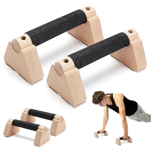 Push Up Bar 2Pcs, Wooden Calisthenics Equipment for Men & Women Strength Training, Pushup Handles with Non-Slip Base