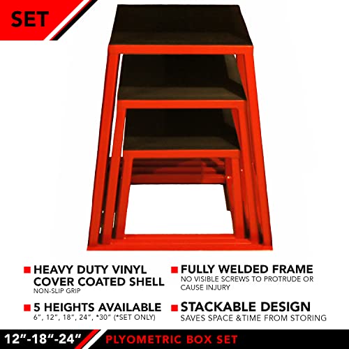 JFIT Plyometric Boxes - Made in Taiwan NO Assembly Required Single - Height Box Set and Adjustable Box Options Plyometric Platform and Jumping Agility Box for Training Conditioning Strength Training - style: 12",18",24" (Set of 3 Plyo Boxes)