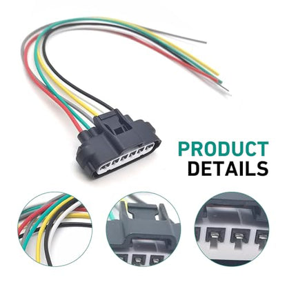 2 PCS Throttle Body Pigtail, 6 Way 6 Pin Throttle Position Sensor Repair Connector, Heat Resistant Plug and Play Wiring Harness Plug Replace #90980-11858, Standard Repair Accessories (Black)
