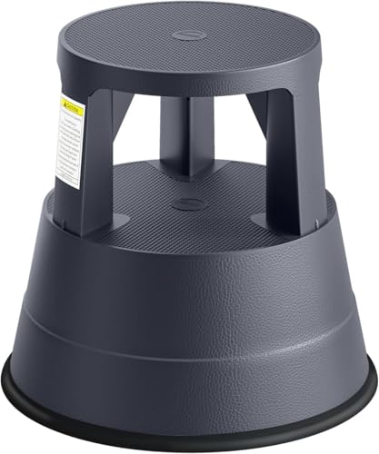 Upgraded Rolling Step Stool with Wheels,550LBS Capacity,Non-Slip Platform&Retractable Casters,Heavy-Duty Round Kick Stool for Library,Kitchen, Office, Garage,Portable for Adults/Seniors/Kids (Black) - color: Black