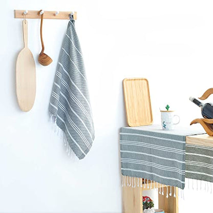 Cacala 100% Turkish Cotton Kitchen Tea Towels, Highly Absorbent Luxury Soft Quick Drying Dish Towel with Hanging Loop for Gym, Yoga, Bath, Sports, Cleaning and Kitchen (23 x 36), Antrasit - color: Grey and White