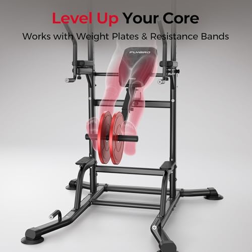 FLYBIRD Heavy Duty Power Tower, Light Commercial Grade Steel Frame, 800 LBS Weight Capacity, Multi-Function Pull Up Bar & Dip Station with Assisted Leg Raise, Home Gym Gear for Back and Core Workout