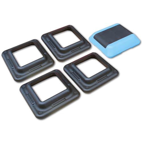 16" x 16" High Aerobic Step Aerobics Stepper Platform with 4 Risers, Exercise Workout Stepper, Home Gym Equipment, Fitness Step Platform, Adjustable Aerobic Stepper - color: Black+Blue