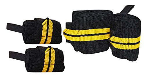 Power Weight Lifting Wrist Wraps Supports Gym Training Pro Thumb Loop Pair 12" Black/Yellow
