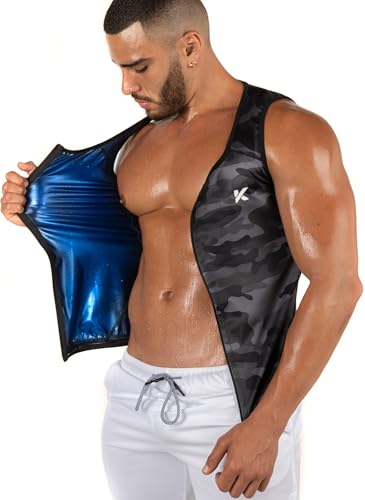 Kewlioo Men's Heat Trapping Zipper Sweat Enhancing Vest - Sauna Suit Shirt Compression Vest Shapewear Top for Gym Exercise - color: Gray Camo, size: XX-Large-3X-Large