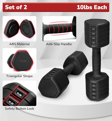 Adjustable Dumbbell Set of 2, 10LB 20LB 30LB Weight Set - color: Black, size: 20 lbs Total-(10LB Each)