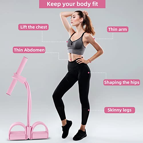 Multi-Function Tension Rope – 4 Tube Resistance Bands with Handles – Sit Up Exercise Equipment Home Gym Tummy Trainer for Men Women - color: pink