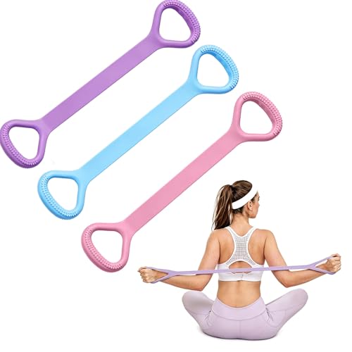 Figure 8 Resistance Band Elastic Bands with Handles for Stretching Working Out Arm Back Shoulder Chest Exercise Rope Bands Fitness Equipment for Yoga, Pilates, Physical Therapy - color: Pink 20LB+Purple 20LB+Blue 20LB