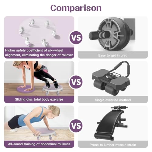 6 Caster Ab Roller, Ab Exercise Equipment with Knee Pads, Ab Roller Wheel for Core Exercise, Abdominal Strength Training for Home Gym, 360° Silent Ab Workout Equipment