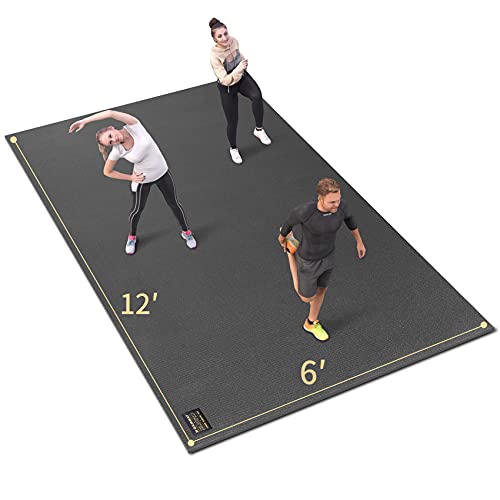GXMMAT Extra Large Exercise Mat 16'x6'/12'x6'/10'x6'/8'x6'(7mm) - color: Black Real, size: 6*12 FT