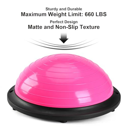 Half Balance Ball Trainer, Half Yoga Exercise Ball with Resistance Bands and Foot Pump, Balance Trainer for Stability Training, Strength Exercise Fitness, Home Gym Workout Equipment - color: Pink