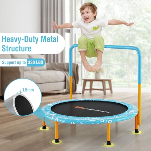 KOTEK 36 Inch Toddler Trampoline, Foldable Mini Recreational Trampoline with Handle & Safety Padded Cover, ASTM Approved Small Baby Trampoline, Indoor Trampoline for Kids, Max Load 330 Lbs - color: Orange