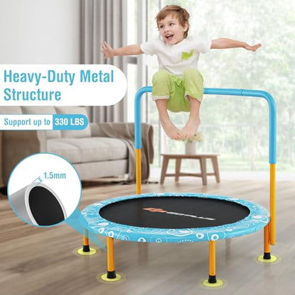KOTEK 36 Inch Toddler Trampoline, Foldable Mini Recreational Trampoline with Handle & Safety Padded Cover, ASTM Approved Small Baby Trampoline, Indoor Trampoline for Kids, Max Load 330 Lbs - color: Orange