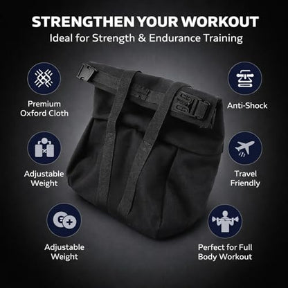 Weightlifting Training Sandbag, Adjustable Power Bag, 22x23x17cm Black - Durable Oxford Cloth, Soft Handle, Ideal for Strength and Endurance Workouts