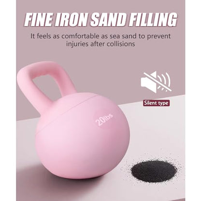 SogesPower Soft Kettlebells, Iron Sand Filled Strength Training Weights, Shock-Proof with Wide-Grip Handle, Fitness Kettlebells for Home Gym - color: 20LBS-Pink