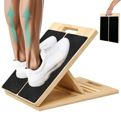 Adjustable Wooden Calf Stretch Board, 350 LBS Portable Slant Board, Physical Therapy Incline Board for Plantar Fasciitis, Relief for Leg, Knee, Heel & Ankle, Black