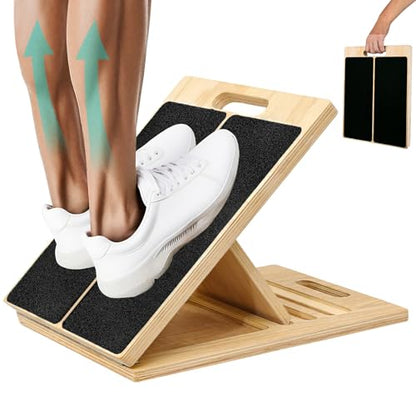 Calf Stretching Slant Board, 5 Adjustable Angles Wooden 350 LBS Non-Slip Portable Therapy Foot Stretcher with Training Poster, Relief Plantar Fasciitis, Achilles, Leg Heel Ankle Pain