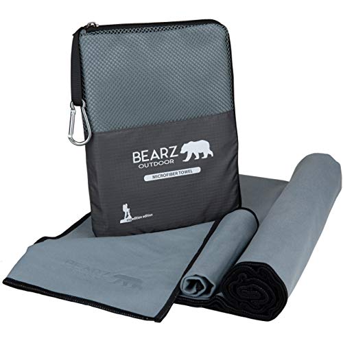 Microfiber Towel Set by BEARZ Outdoor. Microfiber Towels for Body, Workout Towel, Camp Towel, Yoga Towel, Sweat Towel, Microfiber Beach Towel, Travel Towel. Fast Drying & Compact. Free Face Towel