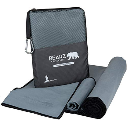 Microfiber Towel Set by BEARZ Outdoor. Microfiber Towels for Body, Workout Towel, Camp Towel, Yoga Towel, Sweat Towel, Microfiber Beach Towel, Travel Towel. Fast Drying & Compact. Free Face Towel