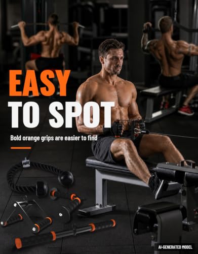 Fitarc Cable Machine Attachment Set for Gym & Home Workouts, Lat Pulldown Attachments with Non-Slip Grips, Orange