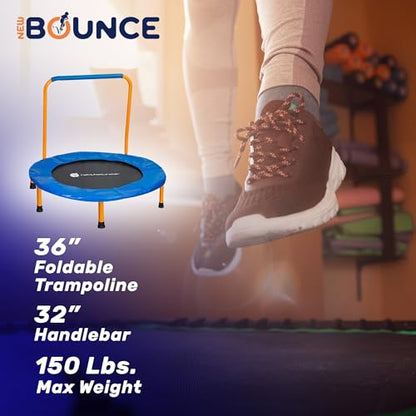 New-Bounce Mini Trampoline - Foldable Trampoline for Children and Adults - Fitness Rebounder Trampoline - Holds Up to 150-220 Lbs - style: 36" with Handlebar