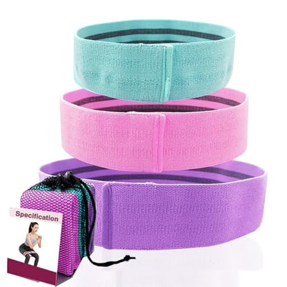 Fabric Non-Slip Resistance Band Set for Legs and Butt with Exercise s (3-Piece)
