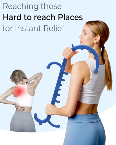 Back and Neck Massager for Pain Relief Deep Tissue, Upgraded Full Body Trigger Point Cane Massage Tools, Massage Stick Pressure Point Hook, Muscle Knot Remover Tool (Blue)