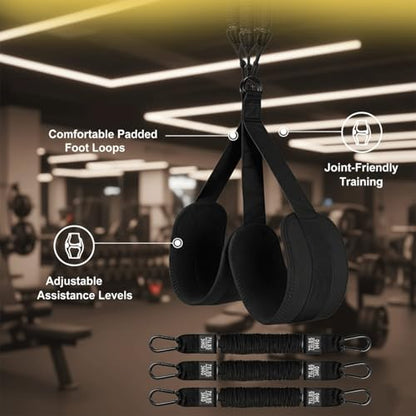 Pull Up Assistance Bands – Heavy Duty Adjustable Pull Up Assist Bands with Foot & Knee Support for Pull Up Bar, Pull Up Resistance Bands for Home Gym, Strength Training Equipment, Black
