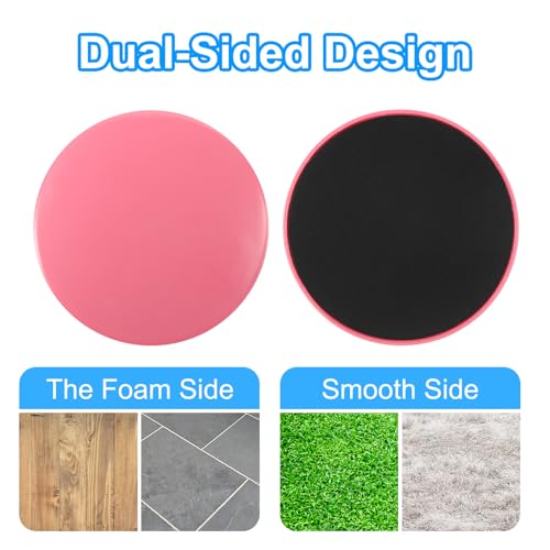 Core Sliders for Working Out 6.9", 2 Pack Dual Sided Exercise Sliders Fitness Workout Discs Strength Slides Discs for Gym Carpet Hardwood Floor, Pink