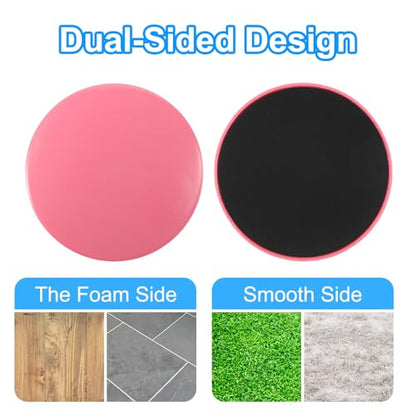 Core Sliders for Working Out 6.9", 2 Pack Dual Sided Exercise Sliders Fitness Workout Discs Strength Slides Discs for Gym Carpet Hardwood Floor, Pink
