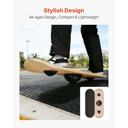 Balance Board Wobble Board, 3-Level Adjustable Wooden Trainer for Adults - Standing Desk, Workout, Yoga - Slip-Resistant Base - Home Gym Equipment